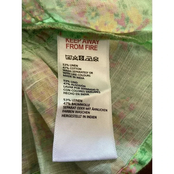 NWT Urban Outfitters Shirt Smocked Poof Sleeve Linen Green Pink Floral S New - Picture 4 of 4